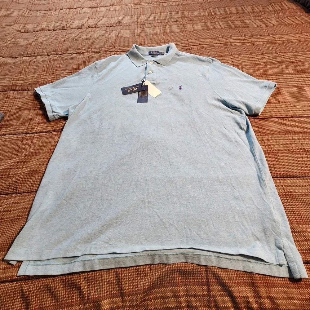 Polo Ralph Lauren Men's XXL Blue Heather Classic Fit Mesh Polo Short Sleeve Logo